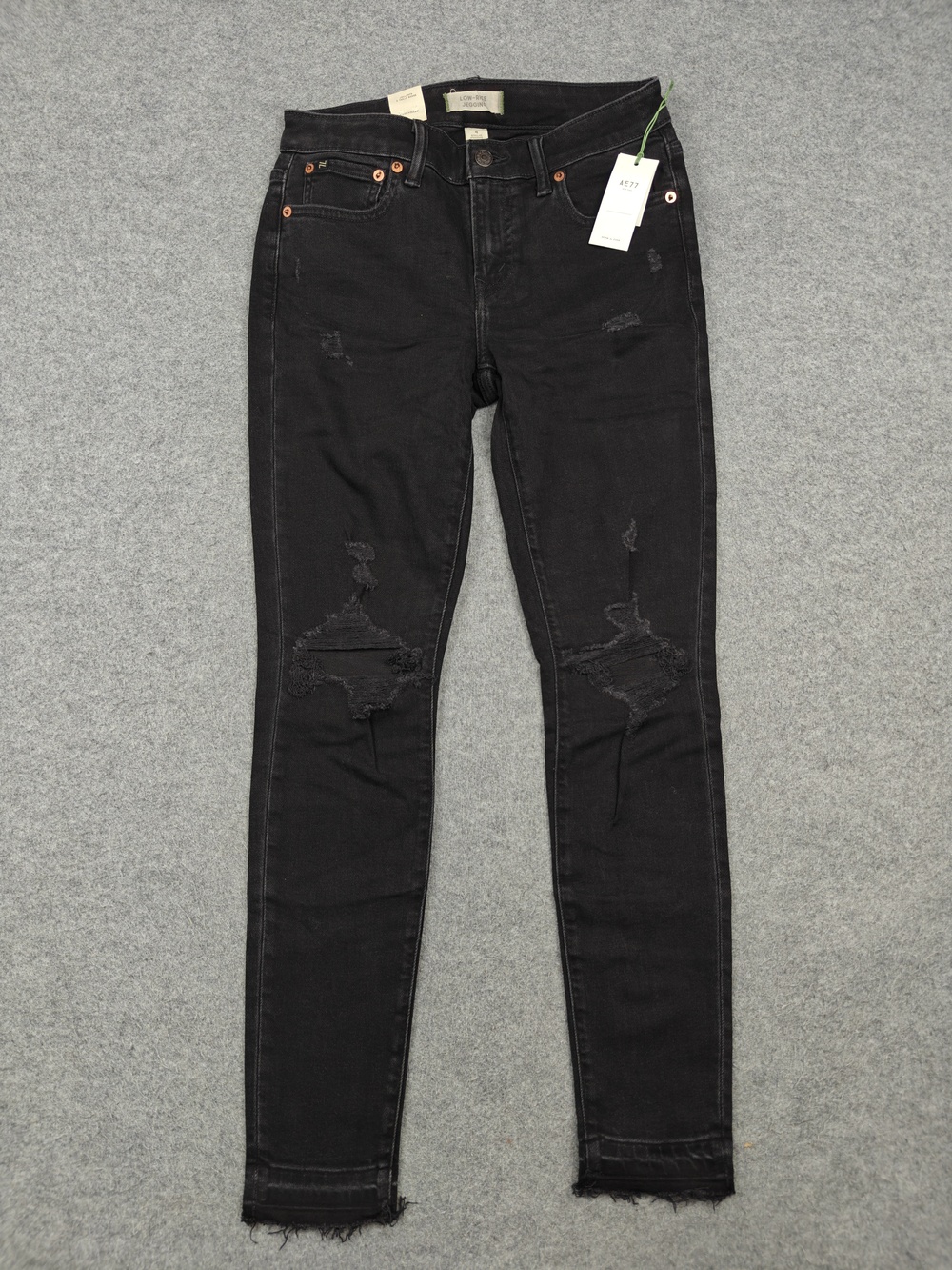 AE77 Jeans Womens 4 Black Low-Rise Jegging Slim Distressed Stretch 28x28